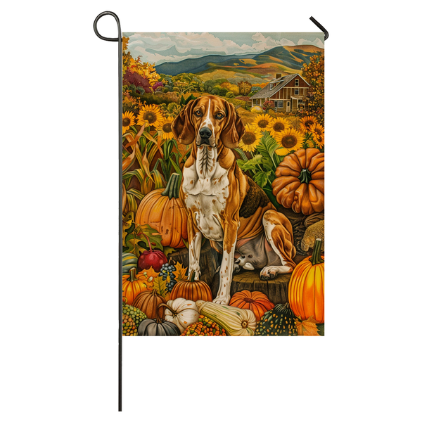 American English Foxhound Dog Thanksgiving Garden Flag – Autumn Harvest Decor