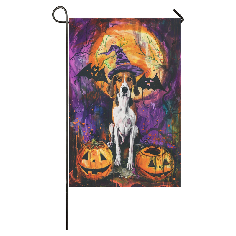 American English Foxhound Dog Halloween Garden Flag, Spooky Dog Witch Halloween House Flag