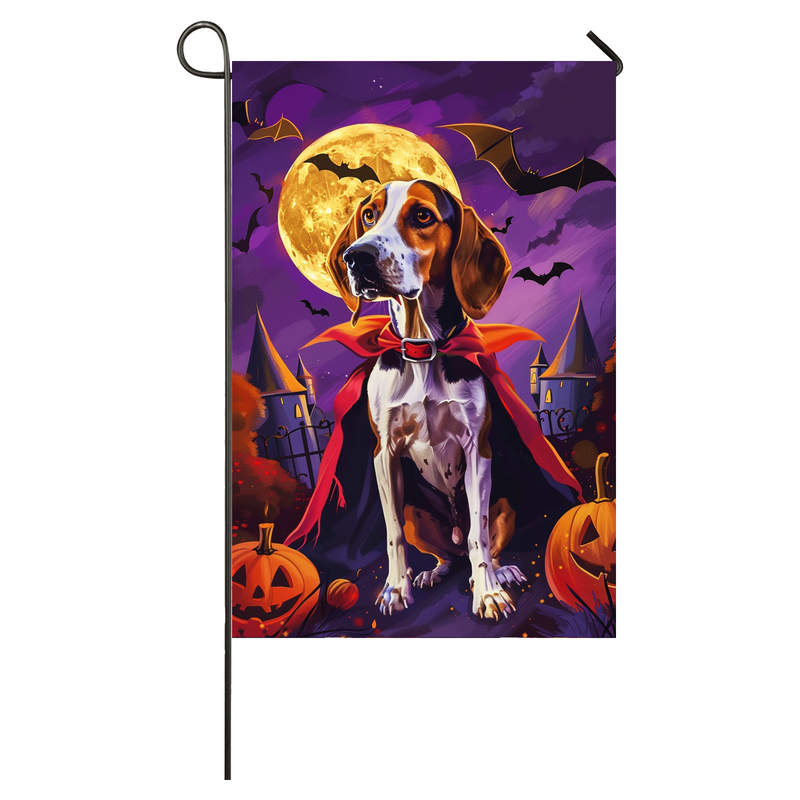 American English Foxhound Dog Halloween Garden Flag, Spooky Dog Witch Halloween House Flag