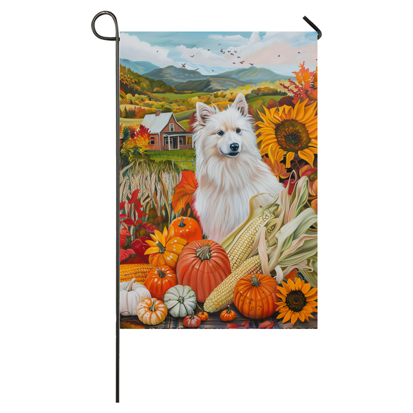 American Eskimo Dog Thanksgiving Garden Flag – Autumn Harvest Decor