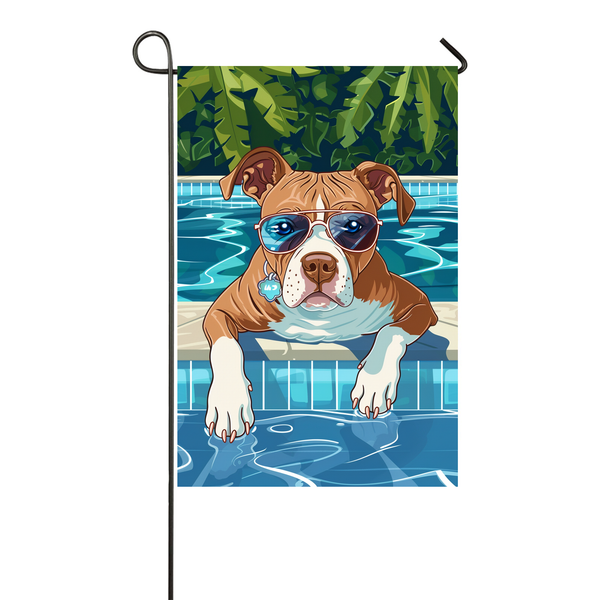 American Staffordshire Dog Swimming Pool Garden Flag - Colorful Summer Outdoor Decor for Dog Lovers