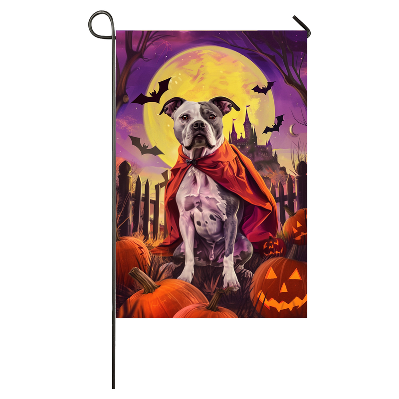 American Staffordshire Dog Halloween Garden Flag, Spooky Dog Witch Halloween House Flag