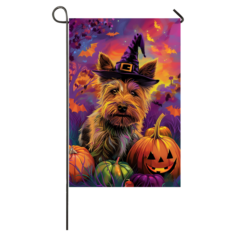 Australian Terrier Dog Halloween Garden Flag, Spooky Dog Witch Halloween House Flag