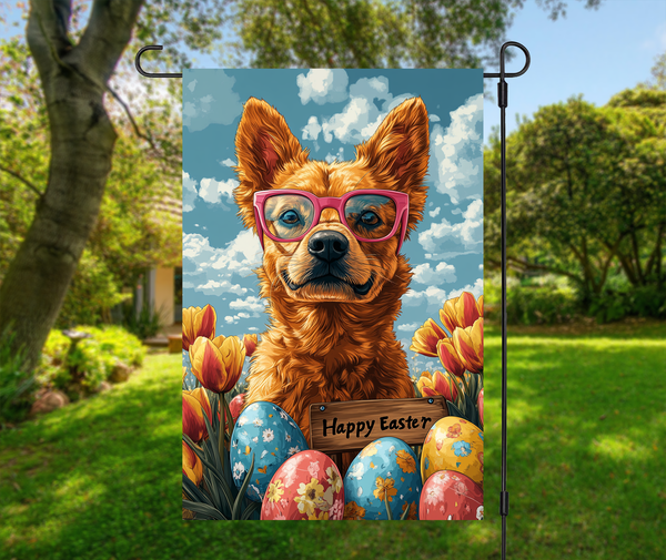 Australian Cattle Dog Easter Garden Flag – Cute Spring Tulip Decor