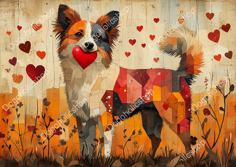 Whimsical Folk-Art Australian Cattle Dog Stock Image – Unique Valentine’s Day Illustration with Heart