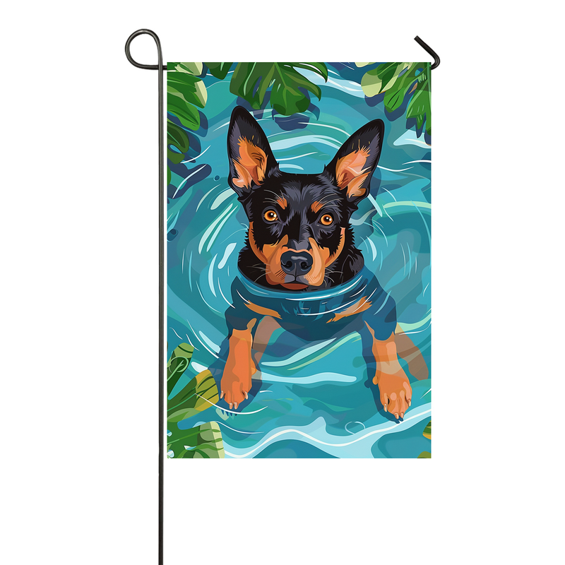 Australian Kelpie Dog Swimming Pool Garden Flag - Colorful Summer Outdoor Decor for Dog Lovers