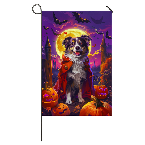 Australian Shepherd Dog Halloween Garden Flag, Spooky Dog Witch Halloween House Flag