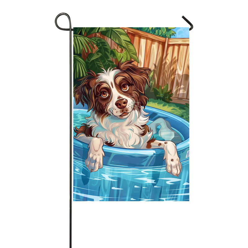 Australian Shepherd Dog Swimming Pool Garden Flag - Colorful Summer Outdoor Decor for Dog Lovers