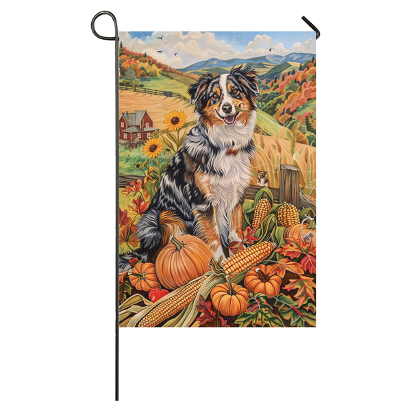 Australian Shepherd Dog Thanksgiving Garden Flag – Autumn Harvest Decor