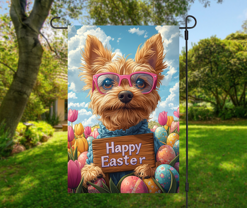 Australian Terrier Dog Easter Garden Flag – Cute Spring Tulip Decor