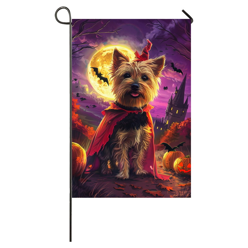 Australian Terrier Dog Halloween Garden Flag, Spooky Dog Witch Halloween House Flag