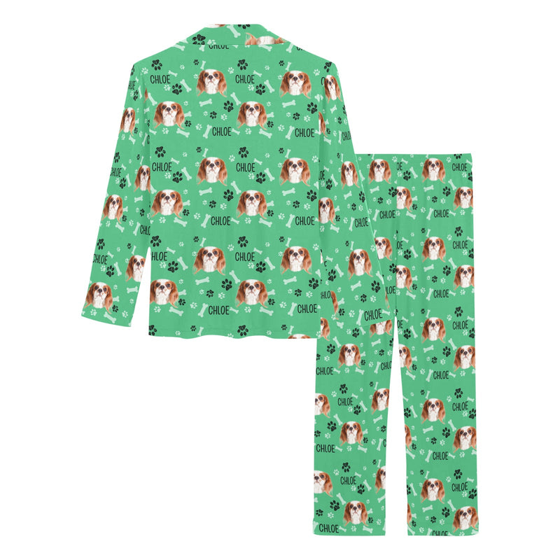 Custom Pet Photo Pajama Set for Women – Personalized Dog, Cat & Pet Pattern with Paw Prints & Name