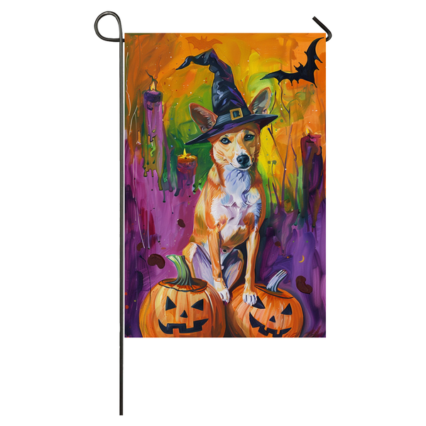 Basenji Dog Halloween Garden Flag, Spooky Dog Witch Halloween House Flag