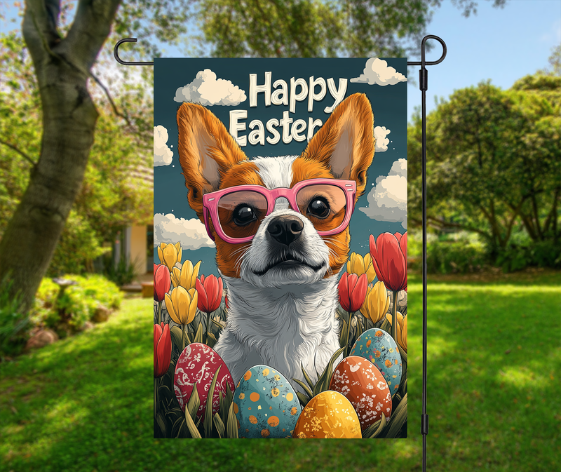 Basenji Dog Easter Garden Flag – Cute Spring Tulip Decor