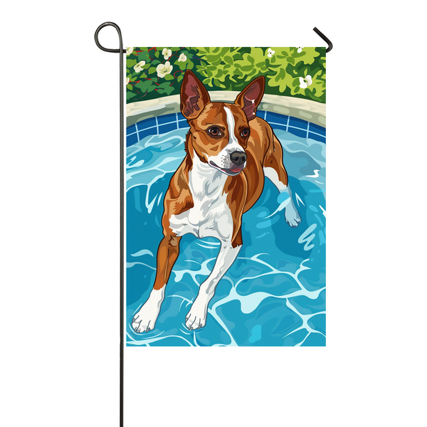 Basenji Dog Swimming Pool Garden Flag - Colorful Summer Outdoor Decor for Dog Lovers