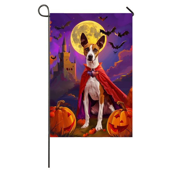 Basenji Dog Halloween Garden Flag, Spooky Dog Vampire Halloween House Flag