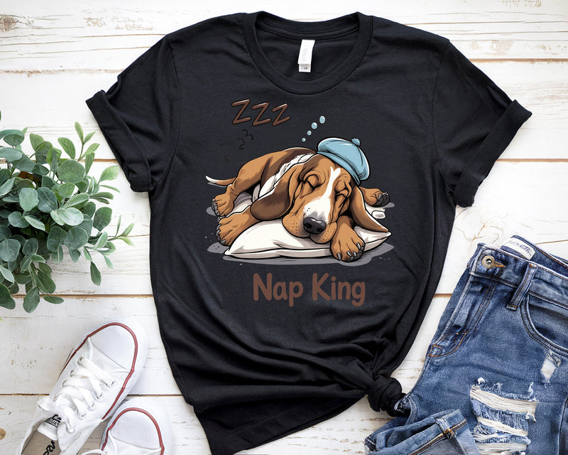 Nap King Basset Hound Funny T-Shirt – Lazy Dog Lover Gift