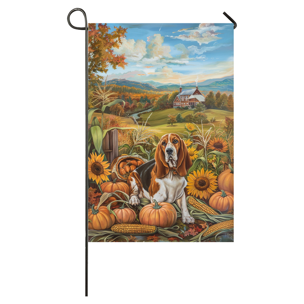 Basset Hound Dog Thanksgiving Garden Flag – Autumn Harvest Decor