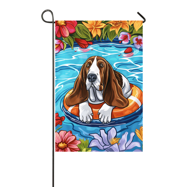 Basset Hound Dog Swimming Pool Garden Flag - Colorful Summer Outdoor Decor for Dog Lovers