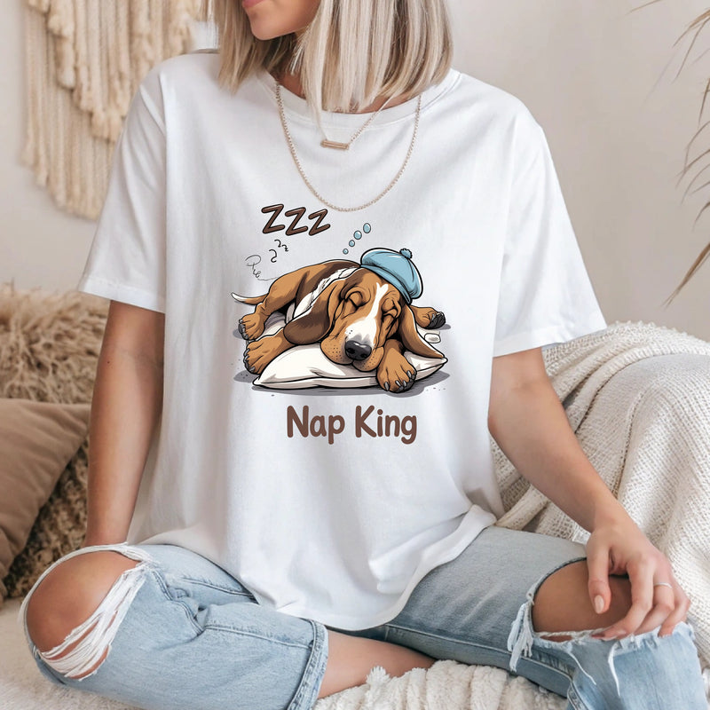 Nap King Basset Hound Funny T-Shirt – Lazy Dog Lover Gift