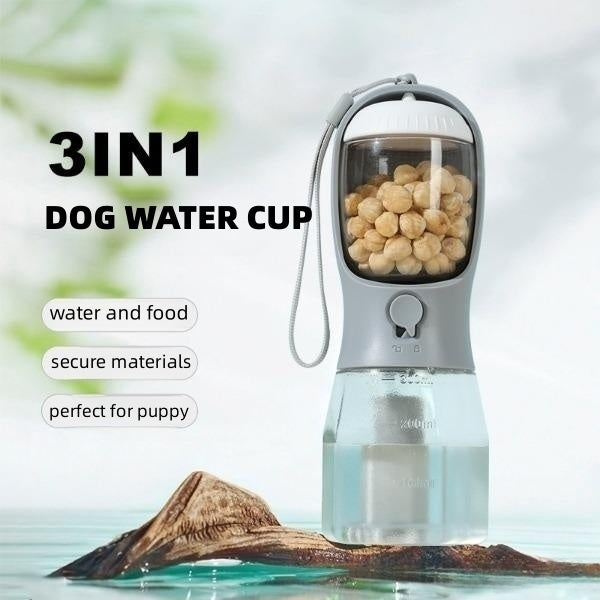 3-in-1 Portable Dog Water Cup with Food and Waste Bag Compartments