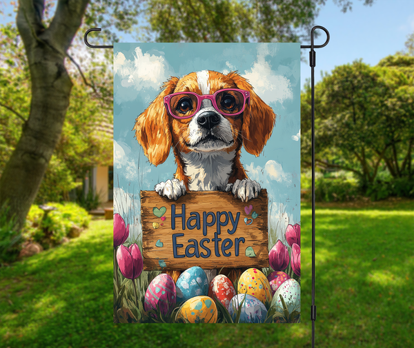 Beagle Dog Easter Garden Flag – Cute Spring Tulip Decor