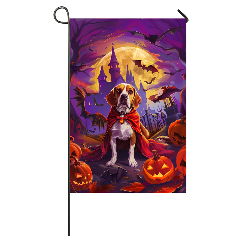 Beagle Dog Halloween Garden Flag, Spooky Dog Vampire Halloween House Flag