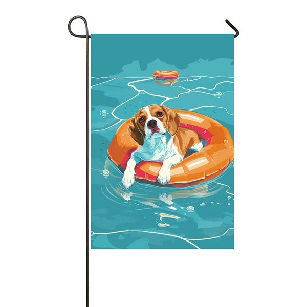 Beagle Dog Swimming Pool Garden Flag - Colorful Summer Outdoor Decor for Dog Lovers