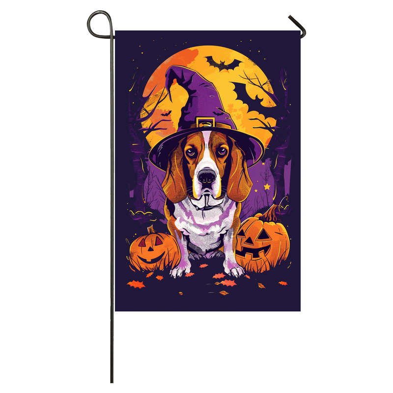 Beagle Dog Halloween Garden Flag, Spooky Dog Witch Halloween House Flag