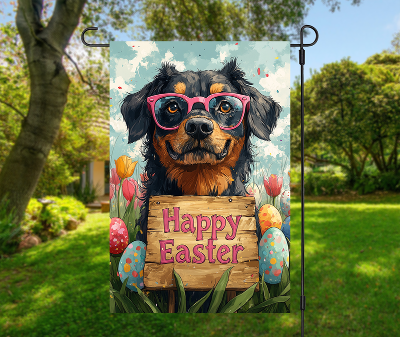 Beauceron Dog Easter Garden Flag – Cute Spring Tulip Decor