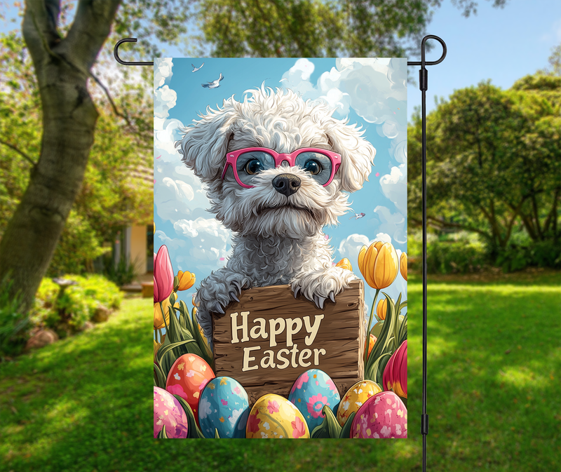 Bedlington Terrier Dog Easter Garden Flag – Cute Spring Tulip Decor