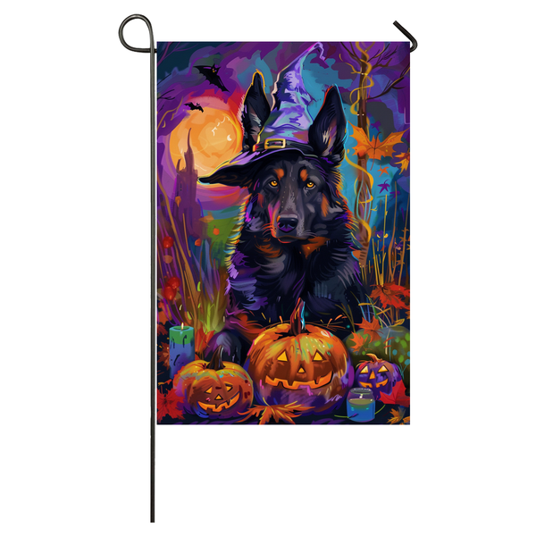 Belgian Shepherd Dog Halloween Garden Flag, Spooky Dog Witch Halloween House Flag