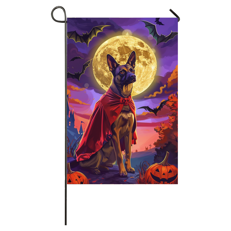 Belgian Malinoi Dog Halloween Garden Flag, Spooky Dog Vampire Halloween House Flag