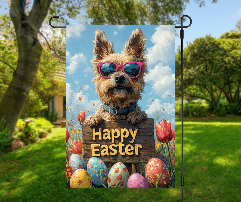 Belgian Sheepdog Dog Easter Garden Flag – Cute Spring Tulip Decor