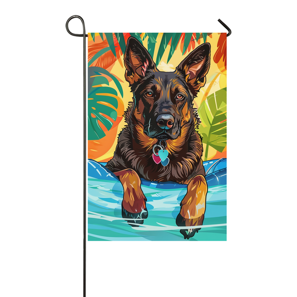 Belgian Shepherd Dog Swimming Pool Garden Flag - Colorful Summer Outdoor Decor for Dog Lovers