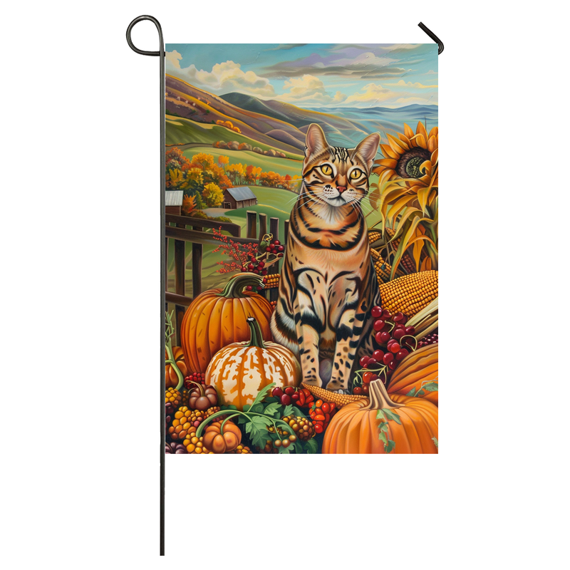 Bengal Cat Thanksgiving Garden Flag – Autumn Harvest Decor