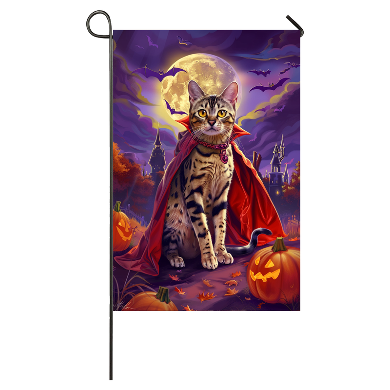 Bengal Cat Halloween Garden Flag, Spooky Cat Vampire Halloween House Flag