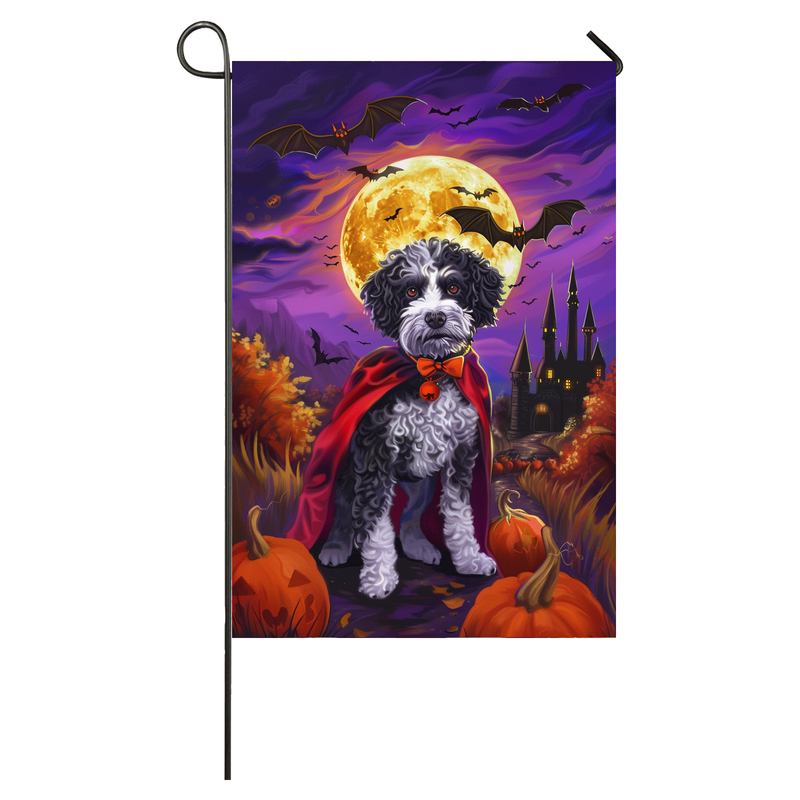 Bernedoodle Dog Halloween Garden Flag, Spooky Dog Vampire Halloween House Flag