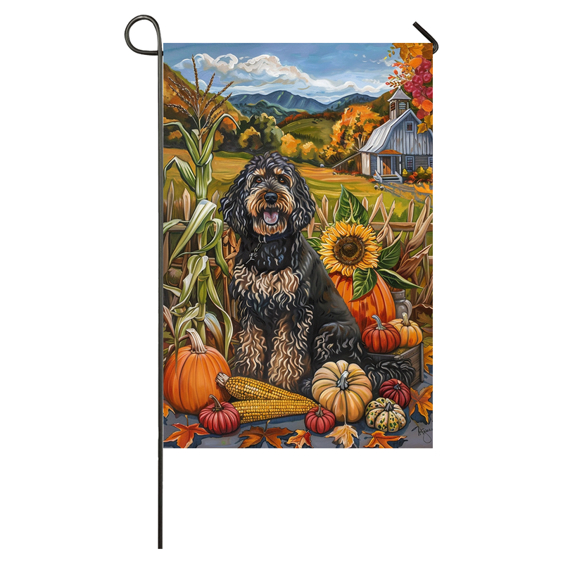 Bernedoodle Dog Thanksgiving Garden Flag – Autumn Harvest Decor