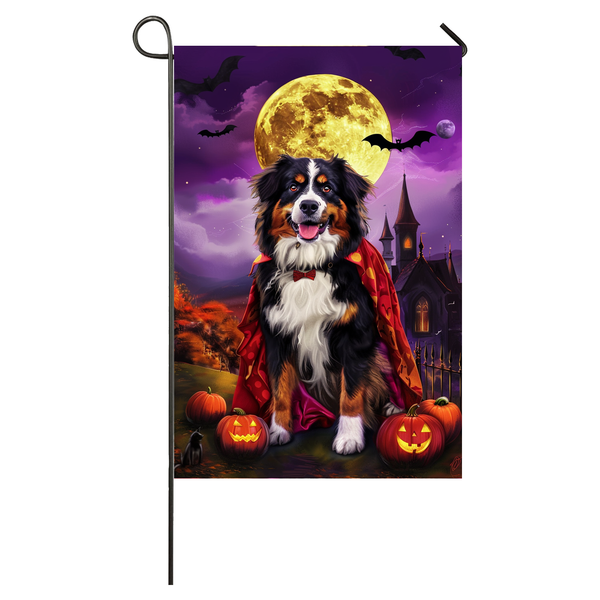 Bernese Mountain Dog Halloween Garden Flag, Spooky Dog Vampire Halloween House Flag