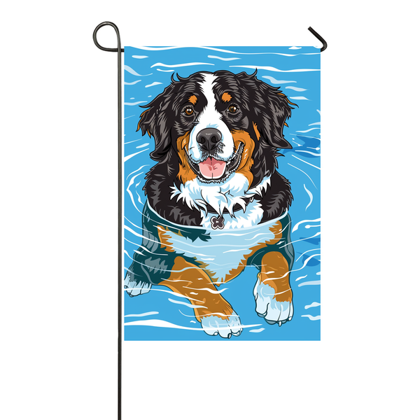 Bernese Mountain Dog Swimming Pool Garden Flag - Colorful Summer Outdoor Decor for Dog Lovers