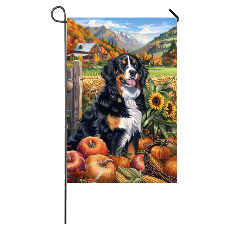 Bernese Mountain Dog Thanksgiving Garden Flag – Autumn Harvest Decor