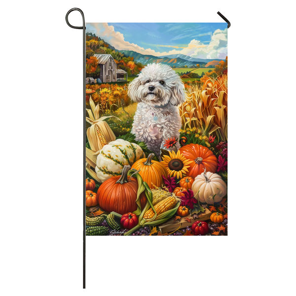 Bichon Frise Dog Thanksgiving Garden Flag – Autumn Harvest Decor