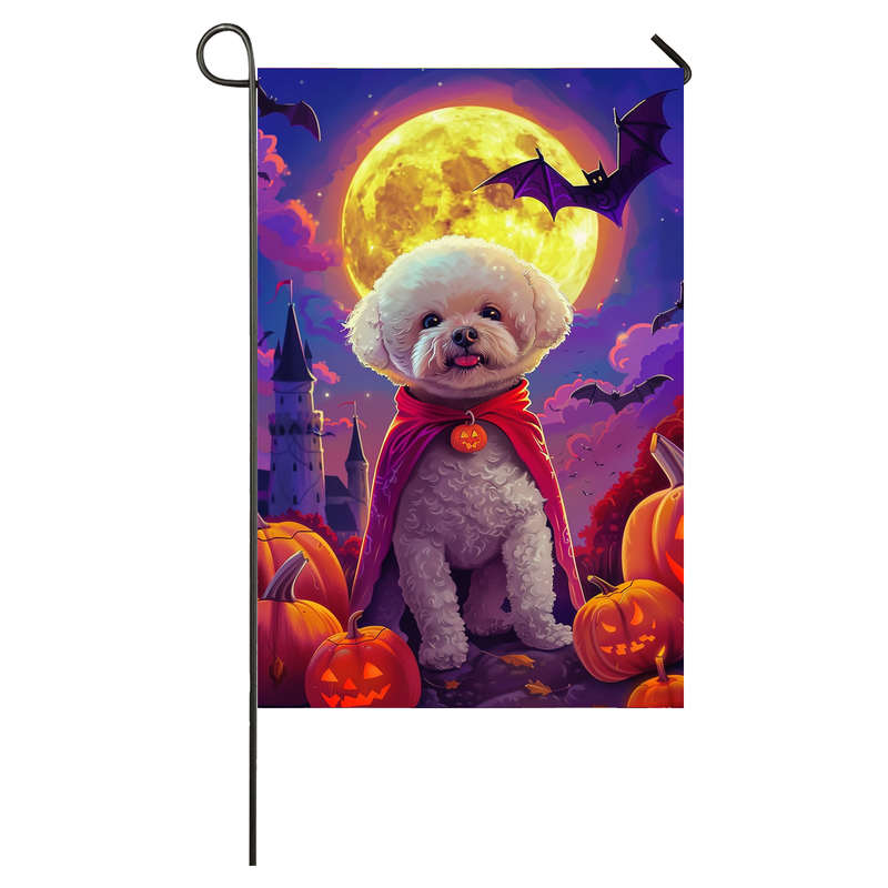 Bichon Frise Dog Halloween Garden Flag, Spooky Dog Vampire Halloween House Flag