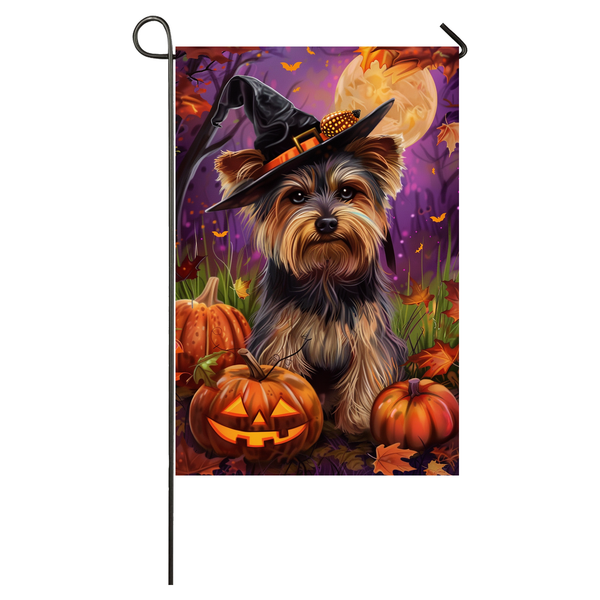 Biewer Terrier Dog Halloween Garden Flag, Spooky Dog Witch Halloween House Flag