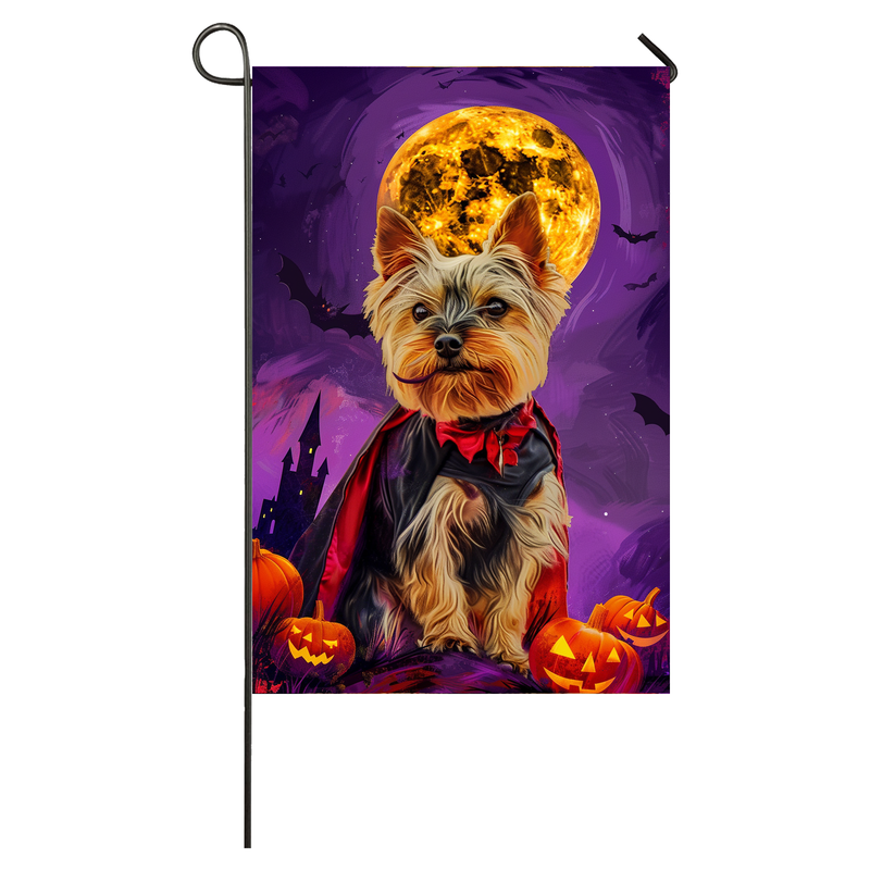 Biewer Terrier Dog Halloween Garden Flag, Spooky Dog Vampire Halloween House Flag