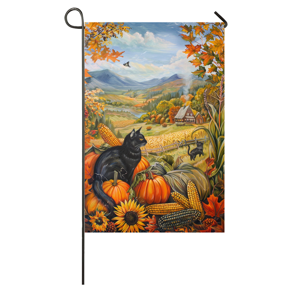 Black Cat Thanksgiving Garden Flag – Autumn Harvest Decor