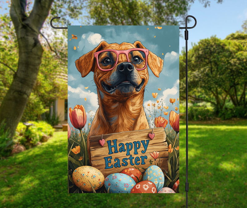 Bloodhound Dog Easter Garden Flag – Cute Spring Tulip Decor