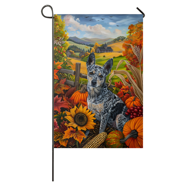 Blue Heeler Dog Thanksgiving Garden Flag – Autumn Harvest Decor