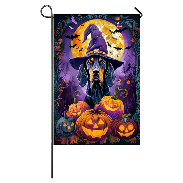 Bluetick Coonhound Dog Halloween Garden Flag, Spooky Dog Witch Halloween House Flag